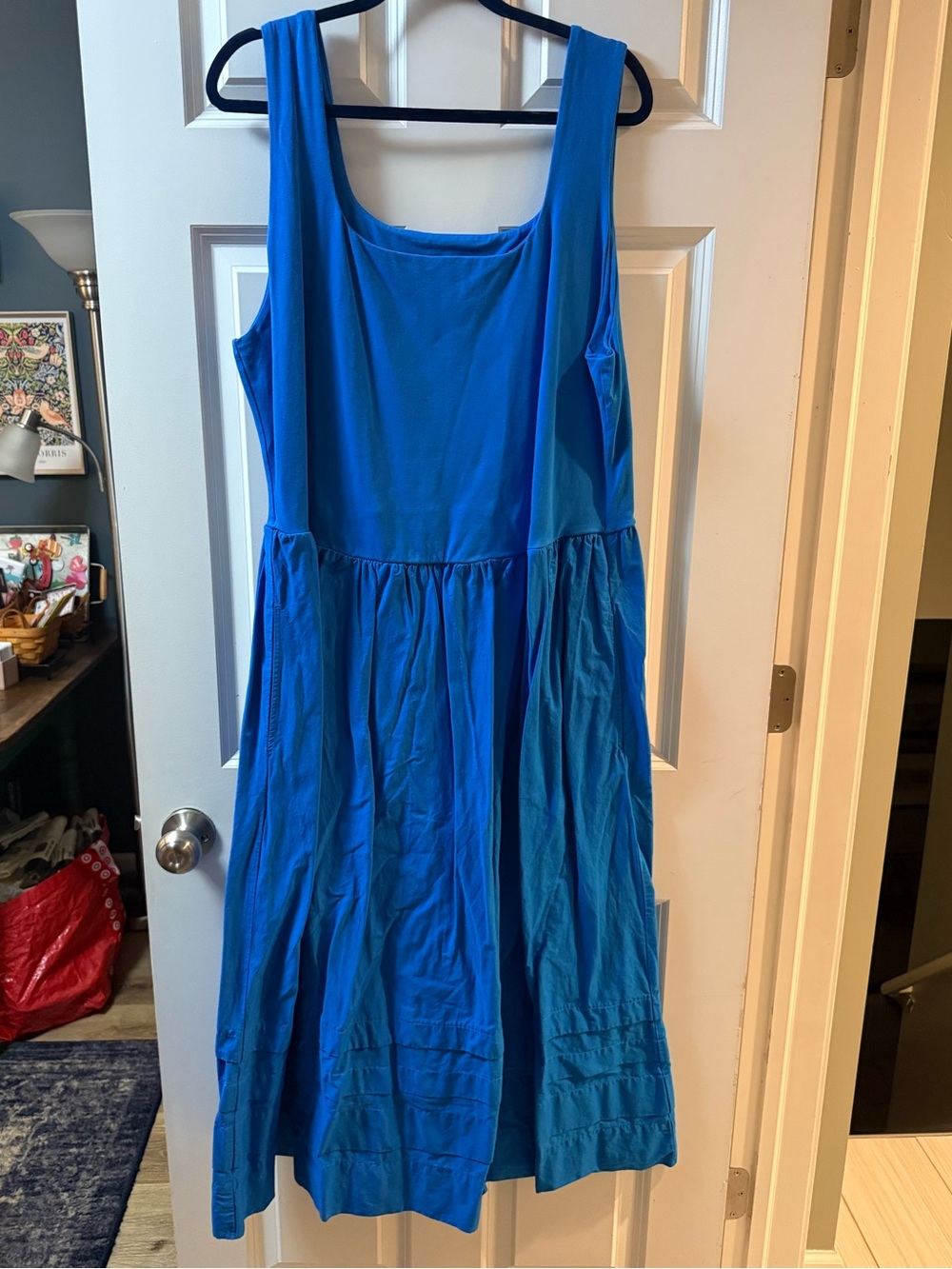 J. Crew Bright Blue Sleeveless Gathered Midi Dress
